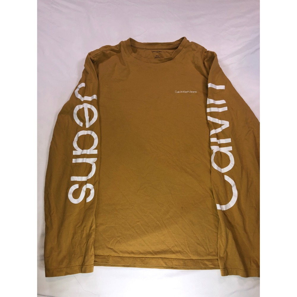 Calvin Klein Jeans Mens Mustard Yellow Long Sleeve Graphic T-Shirt Small